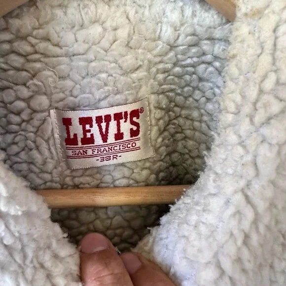 Levis Vintage 1970s 1960s Made USA Sherpa Collar Button Up Waist Denim Jacket - Picture 6 of 7